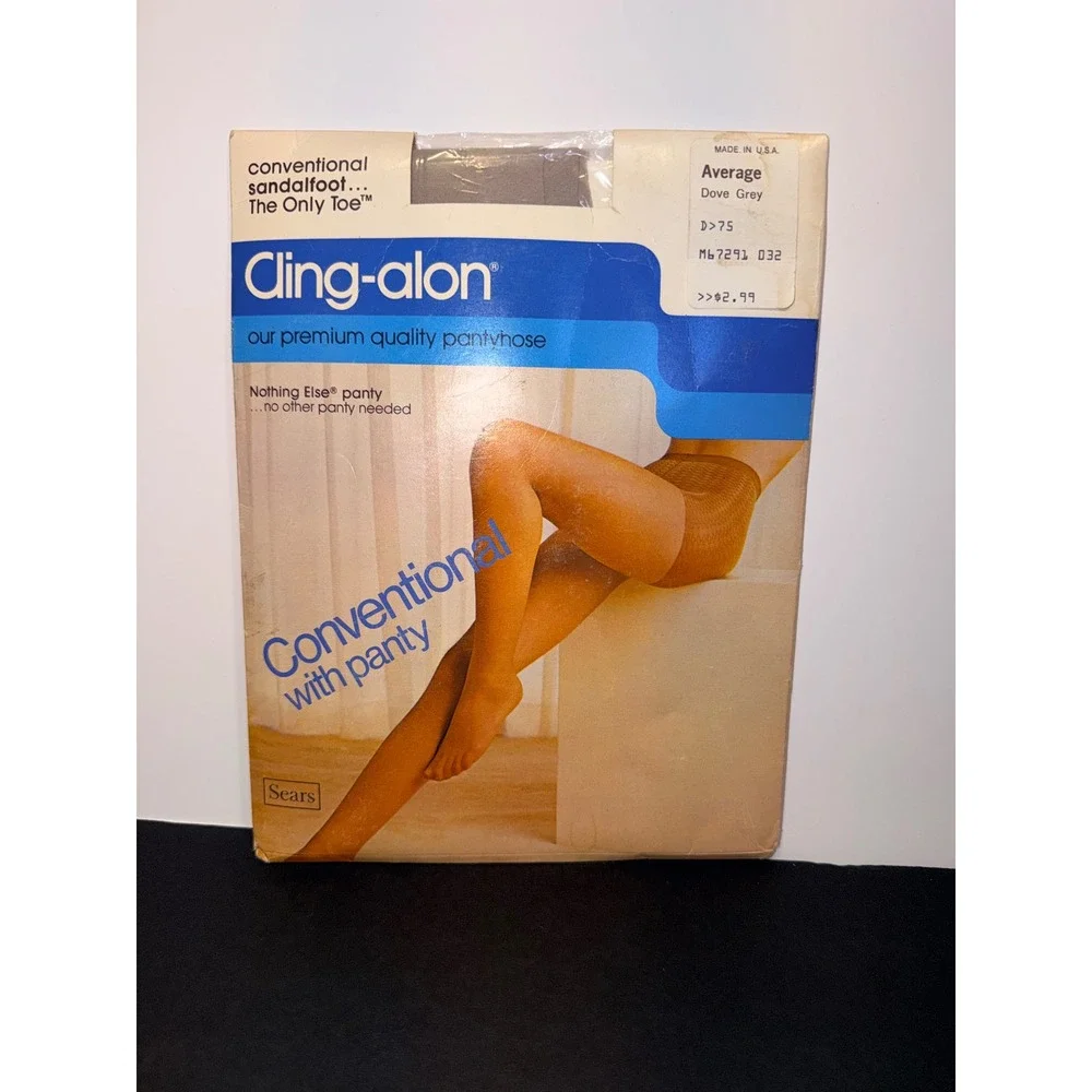 Vintage Sears Cling-alon Pantyhose Dove Grey Average Sandalfoot Made in USA NEW
